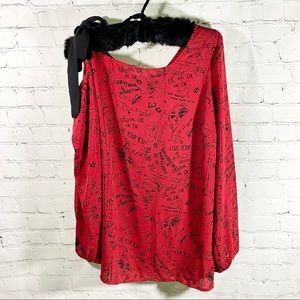 Torrid Red Black Bow Shoulder Blouse 2X
